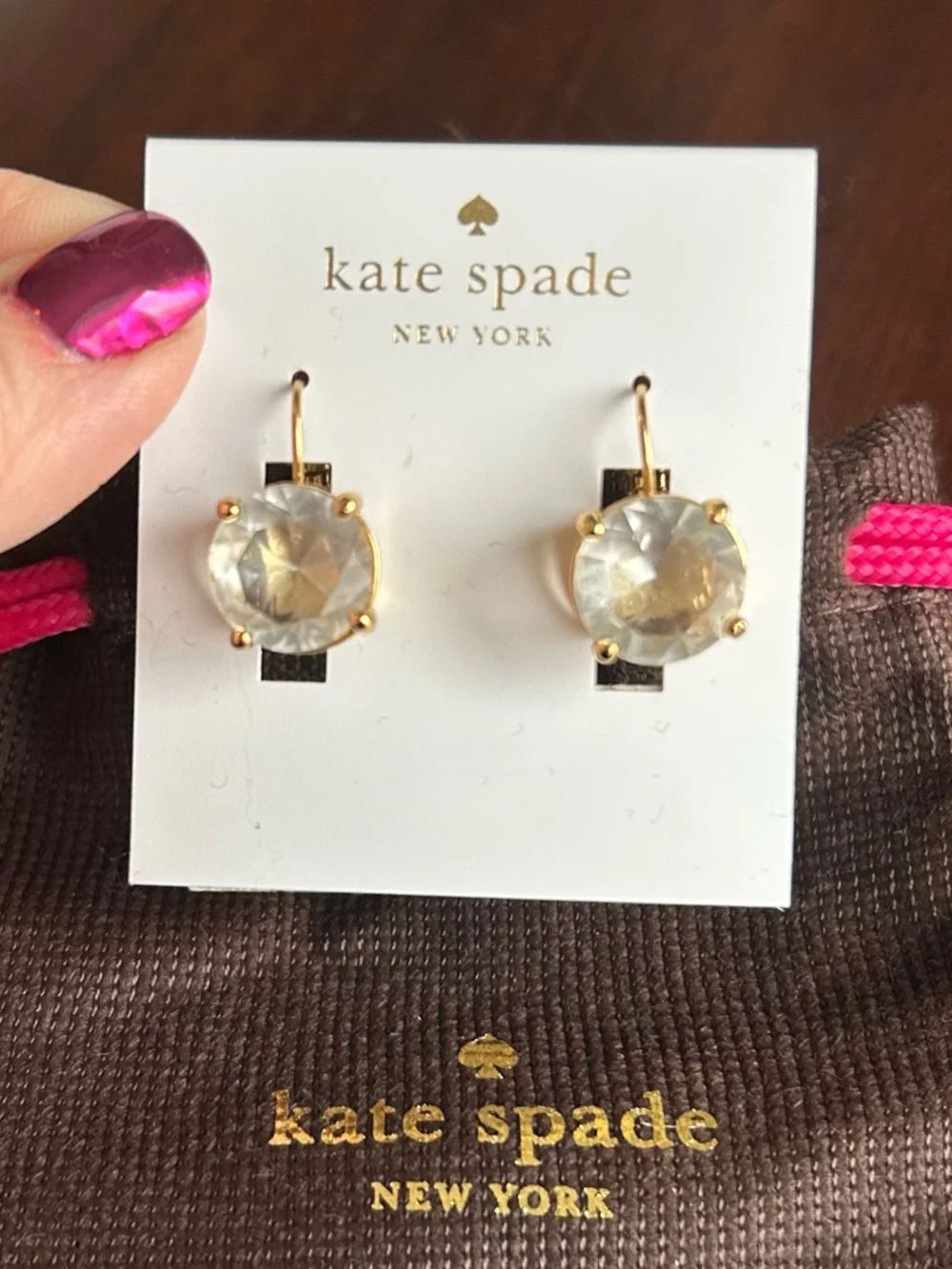 kate spade white crystal and gold hook earrings - Picture 3 of 6